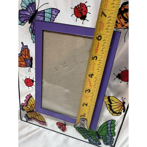 Hand painted glass butterfly lady bug frame easel back fits 4 x 6" picture - Picture 6 of 9